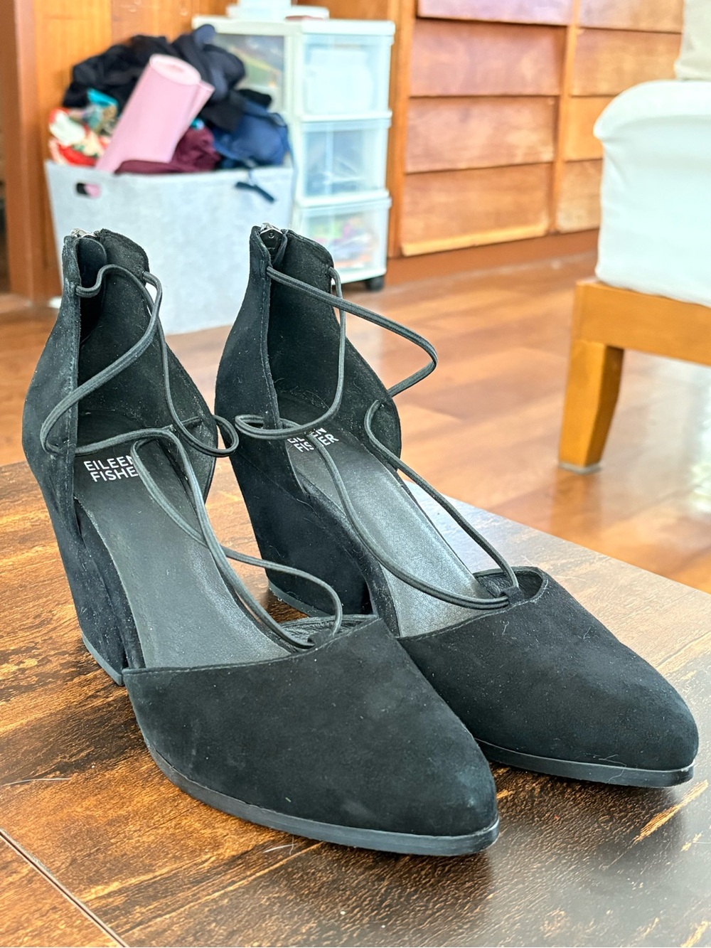 Eileen Fisher Black Suede Lace-Up Block Heel Pumps size 8.5 women’s - Picture 1 of 6